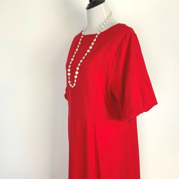 New J Jill Simple Elegance Puff Sleeves Dress In Red Cherry Size 2XL - Picture 10 of 16